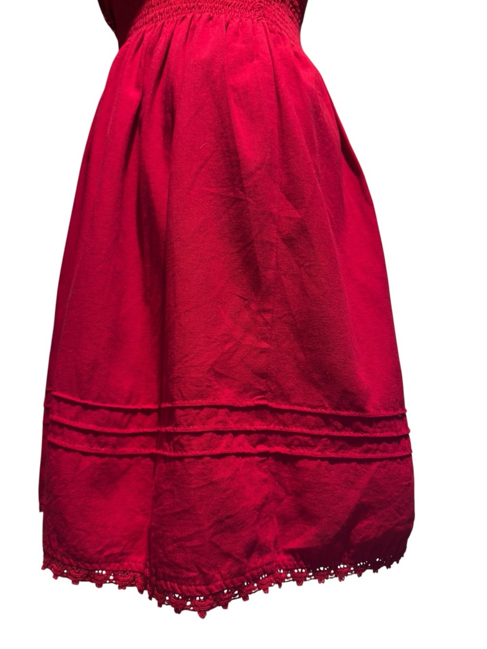 Mexican Boho Embroidered Red Dress Small Floral Embroidery Pinup Retro Dress - Picture 5 of 7